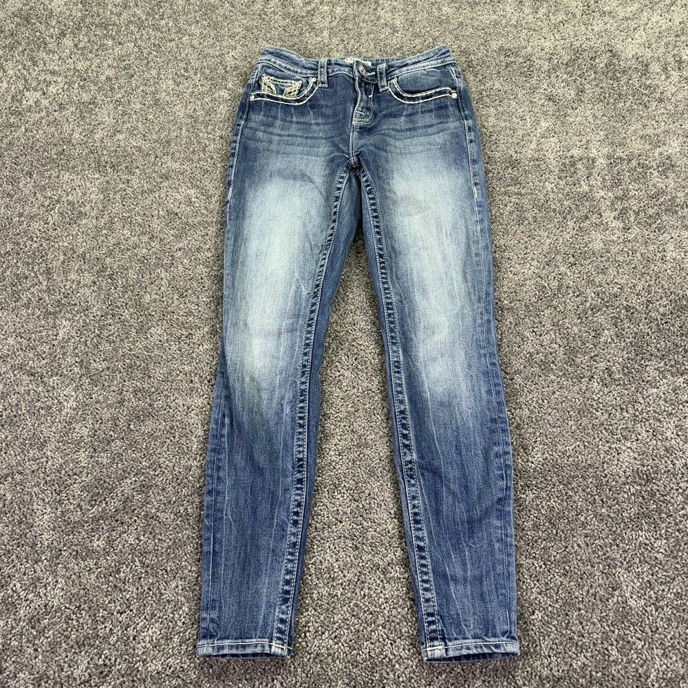 Vigoss Jeans Womens 2 Blue Skinny Stretch Denim Medium Wash Embroidered Casual